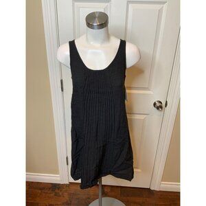 Eileen Fisher Petite Black Pleated Front Sleeveless Linen Blend Dress, Size PP